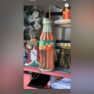 Coca Cola Santa Bottle Tin Decor - Red and Green